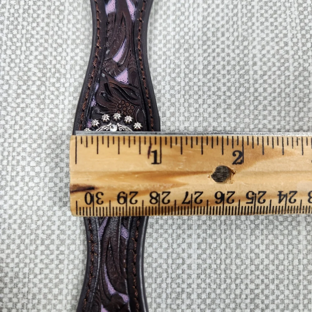 Ariat Size 22 Girls Scalloped Belt Tool Leather Manmade Brown Purple Embellished